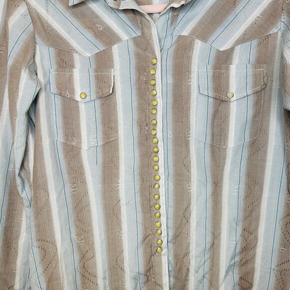 Scully Western Cantina Striped Multi-Bottom Pearl Snap Long Sleeve Top Small - Picture 4 of 8